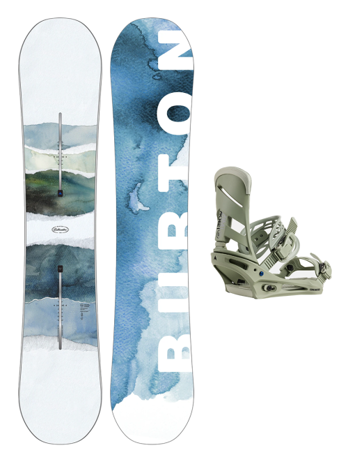 Placa Snowboard BURTON - CULTIVATOR Flat Top WATERCOLOR 155 W26 x Legaturi Snowboard BURTON - Men's - MISSION TALC GREEN M W26