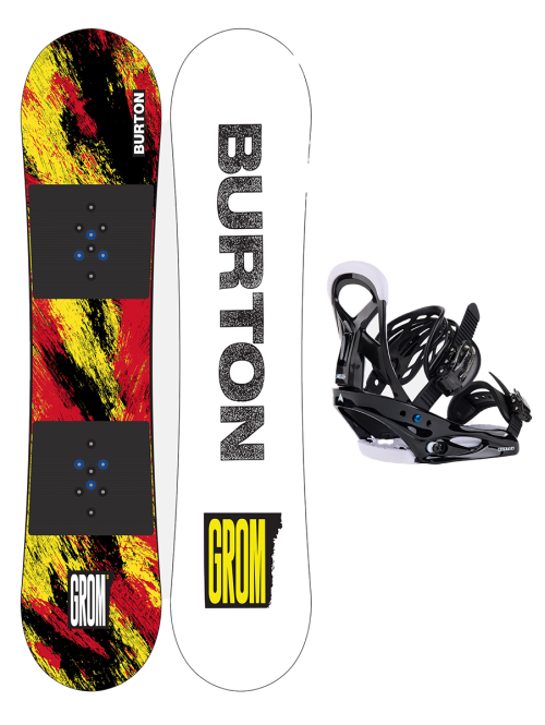 SET BURTON - Kids - GROM Flat Top KETCHUPMUSTARD 110 W26 x Legaturi Snowboard Burton - SMALLS BLACK L W26