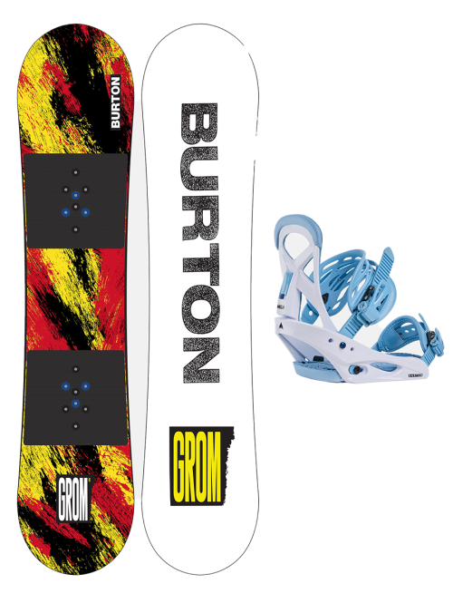 SET BURTON - Kids - GROM Flat Top KETCHUPMUSTARD 110 W26 x Legaturi Snowboard Burton - SMALLS DUSTY BLUE L W26