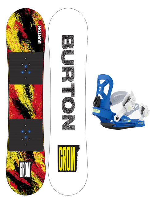SET BURTON - Kids - GROM Flat Top KETCHUPMUSTARD 110 W26 x Legaturi Snowboard UNION Kid's 2026 CADET Mini Blue