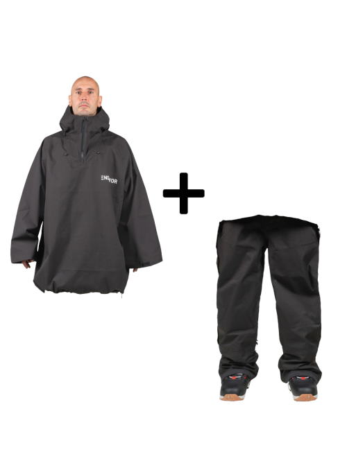 SET Hanorac SKI SNOWBOARD 20.000mm Endeavor 3L Scout Poncho BLACK x Pantaloni Ski Snowboard ENDEAVOR 3L Elite