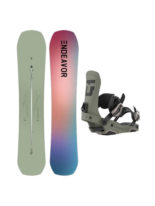SET Placa Snowboard ENDEAVOR - Free Ranger Directors 2025 + Legaturi Snowboard UNION Men's 2027 FORCE TEAM Tactical Green