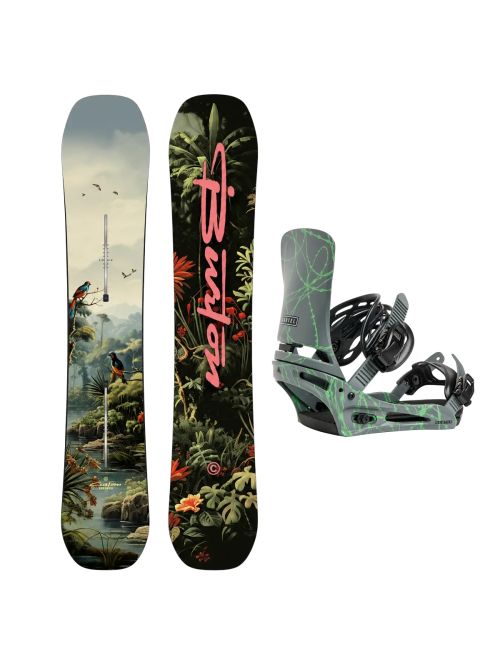 SET Placa Snowboard BURTON - Men's - CUSTOM Camber JUNGLE 2027 + Legaturi Snowboard BURTON - Men's - CARTEL Gray/Green Voltage W27