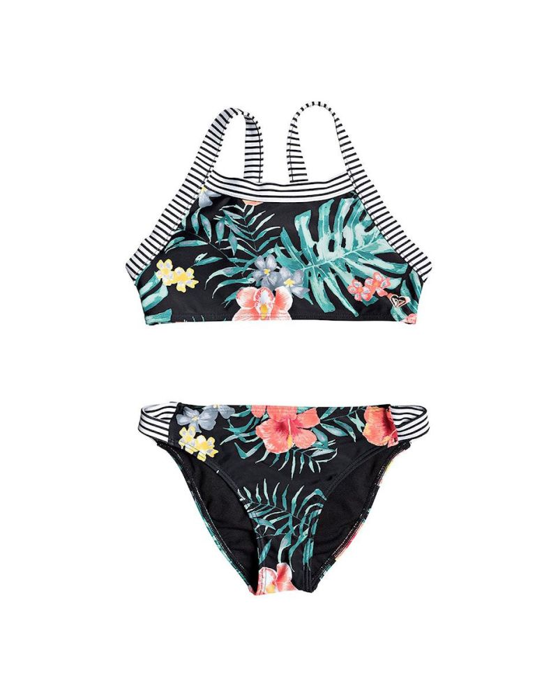 Bikini Bottom Roxy Happy Spring Crop Anthracite Hibiscus T12