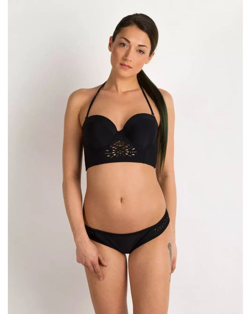 Bikini Malibu Low Rise Hipster Surfs Up Lacercut Black S