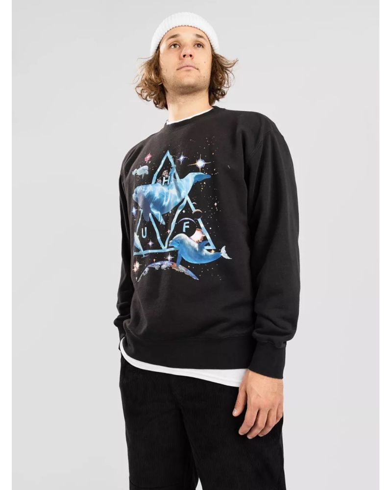 Bluza HUF Space Dolphins Wash Crewneck Black S