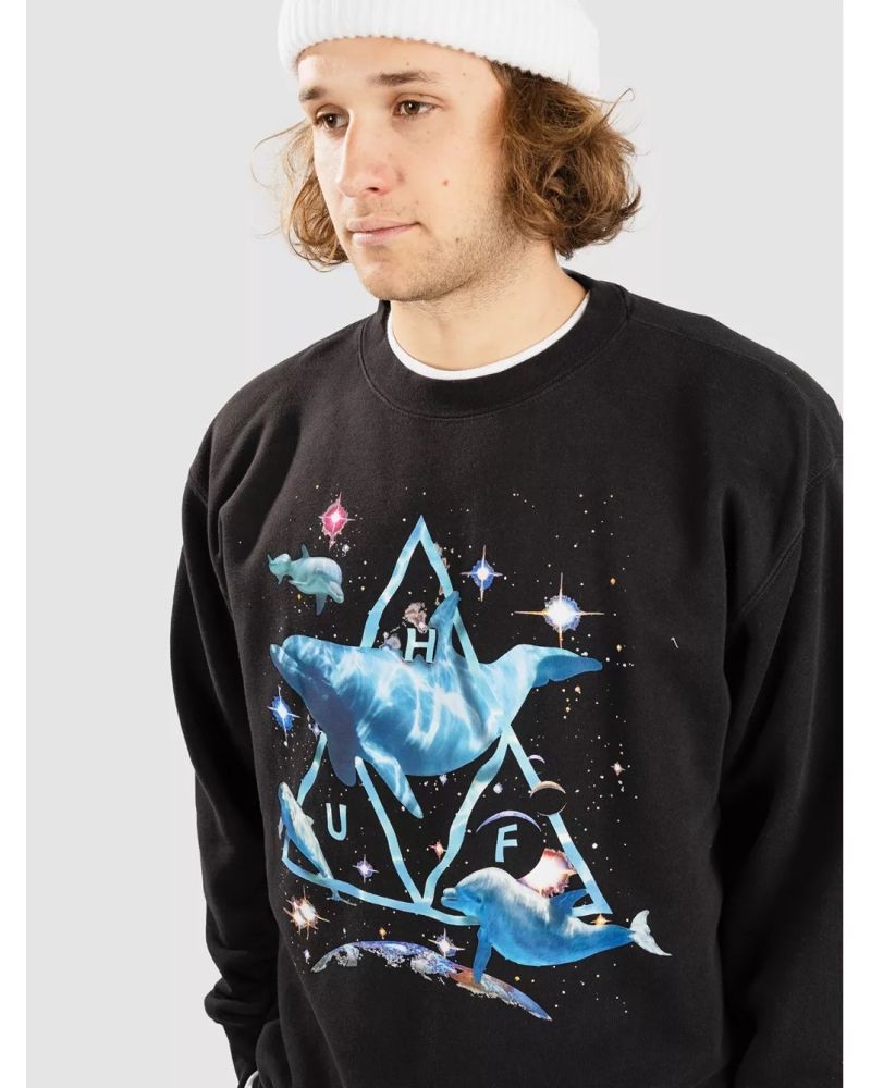 Bluza HUF Space Dolphins Wash Crewneck Black S