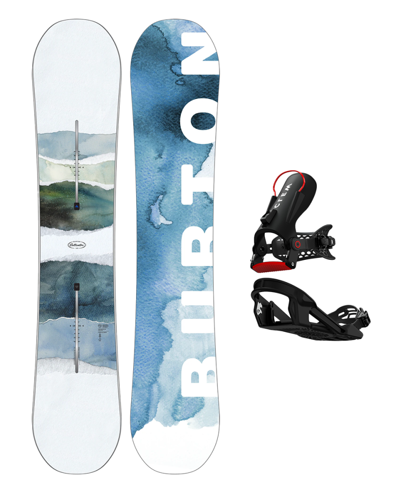 Placa Snowboard BURTON - CULTIVATOR Flat Top WATERCOLOR 155 W26 x Legaturi Snowboard CLEW Freedom 1.0 2025 Black