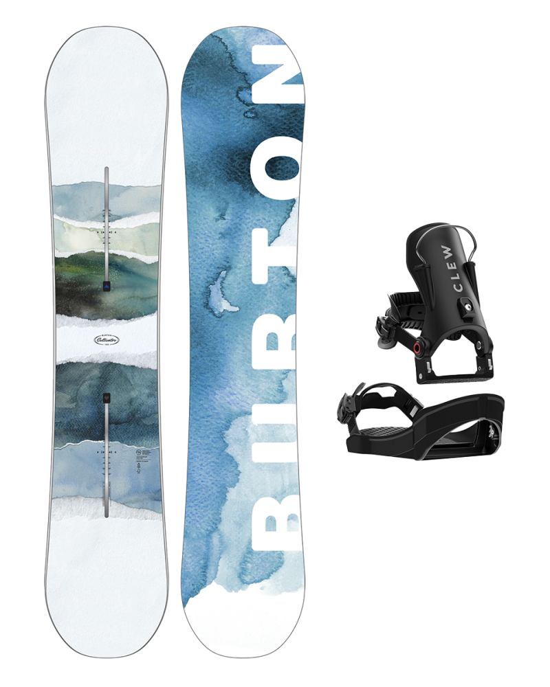 Placa Snowboard BURTON - CULTIVATOR Flat Top WATERCOLOR 155 W26 x Legaturi Snowboard CLEW Independence 1.0 2026 - Black