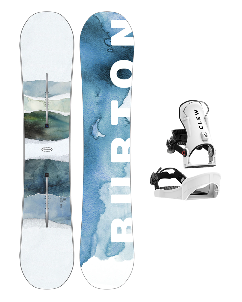 Placa Snowboard BURTON - CULTIVATOR Flat Top WATERCOLOR 155 W26 x Legaturi Snowboard CLEW Independence 1.0 2026 - White