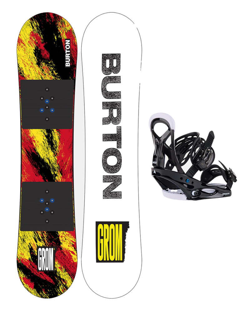 SET BURTON - Kids - GROM Flat Top KETCHUPMUSTARD 110 W26 x Legaturi Snowboard Burton - SMALLS BLACK L W26