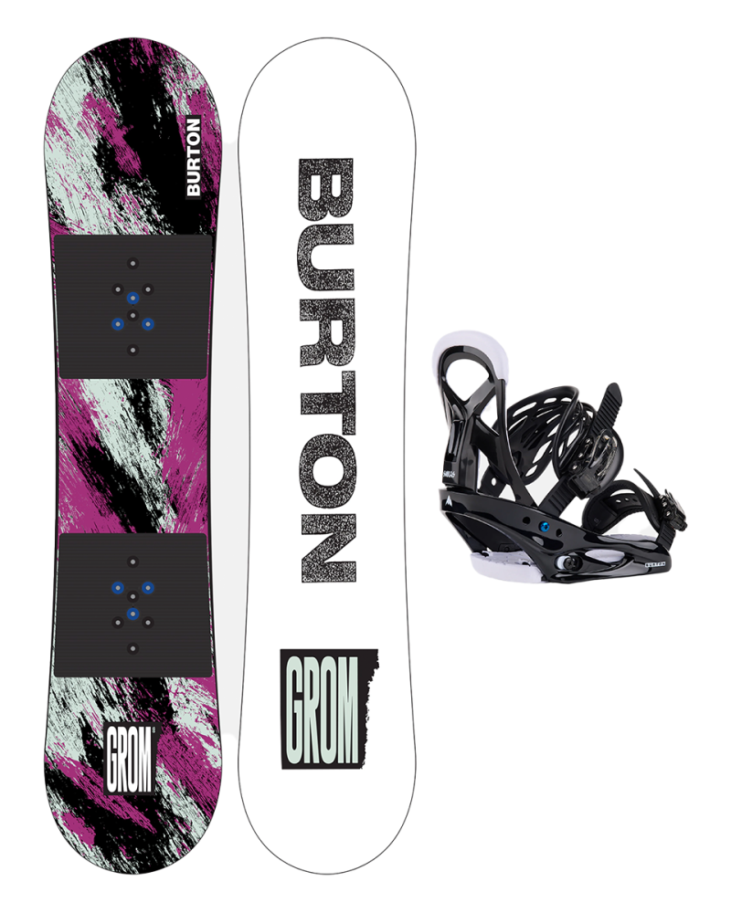 SET BURTON - Kids - GROM Flat Top PURPLE/TEAL 120 W26 x Legaturi Snowboard Burton - SMALLS BLACK L W26