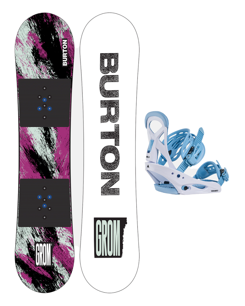SET BURTON - Kids - GROM Flat Top PURPLE/TEAL 120 W26 x Legaturi Snowboard Burton - SMALLS DUSTY BLUE L W26
