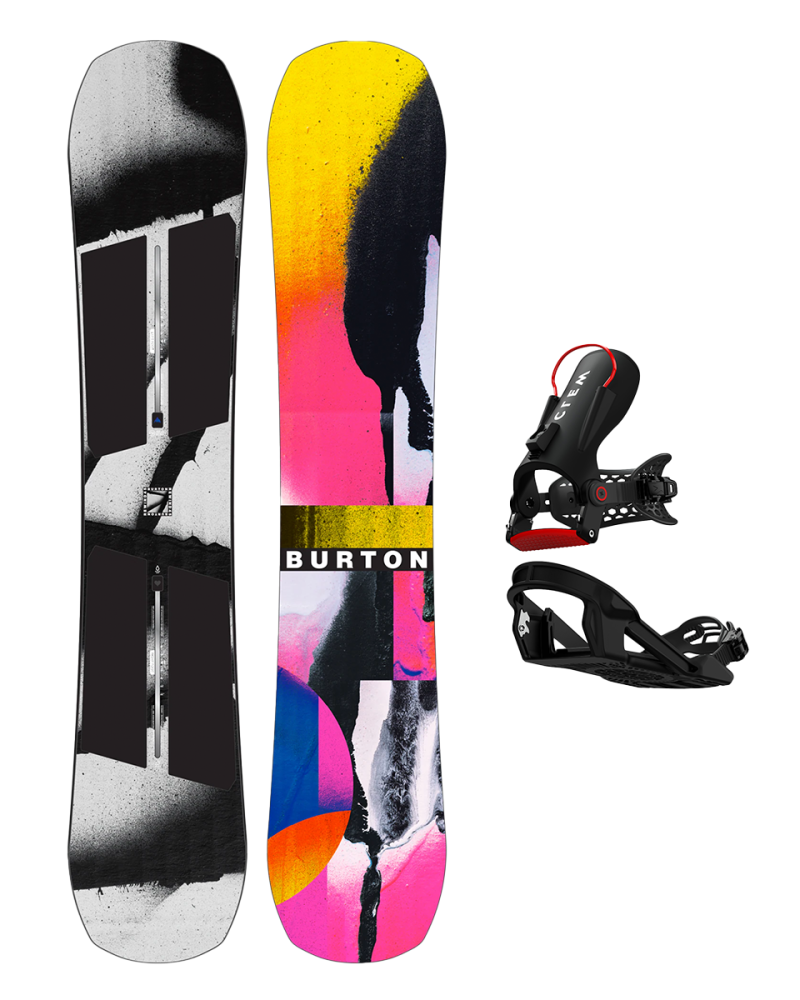 Placa Snowboard BURTON - REWIND PurePop Camber SPRAY PAINT W26 x Legaturi Snowboard CLEW Freedom 1.0 2025 Black