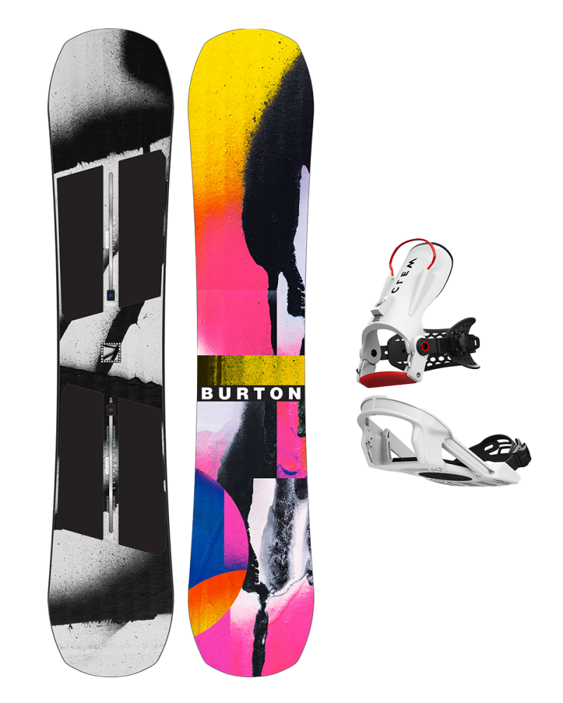 Placa Snowboard BURTON - REWIND PurePop Camber SPRAY PAINT W26 x Legaturi Snowboard CLEW Freedom 1.0 2025  White L