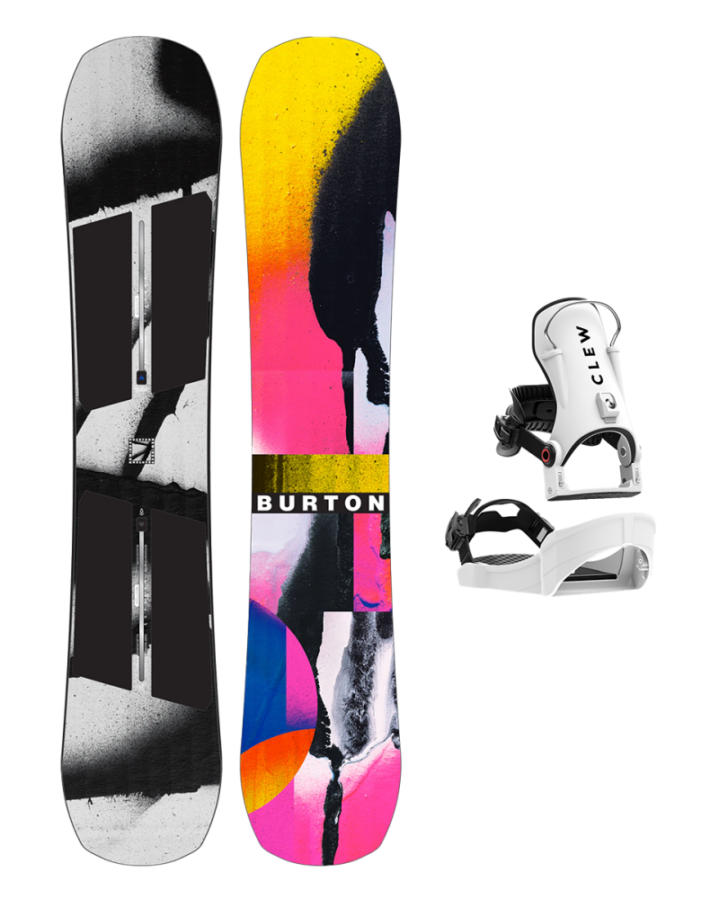 Placa Snowboard BURTON - REWIND PurePop Camber SPRAY PAINT W26 x Legaturi Snowboard CLEW Independence 1.0 2026 - White
