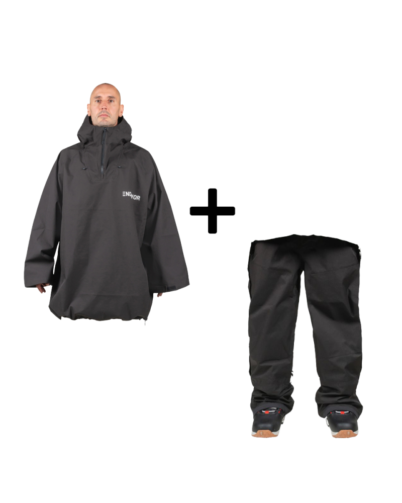 SET Hanorac SKI SNOWBOARD 20.000mm Endeavor 3L Scout Poncho BLACK x Pantaloni Ski Snowboard ENDEAVOR 3L Elite