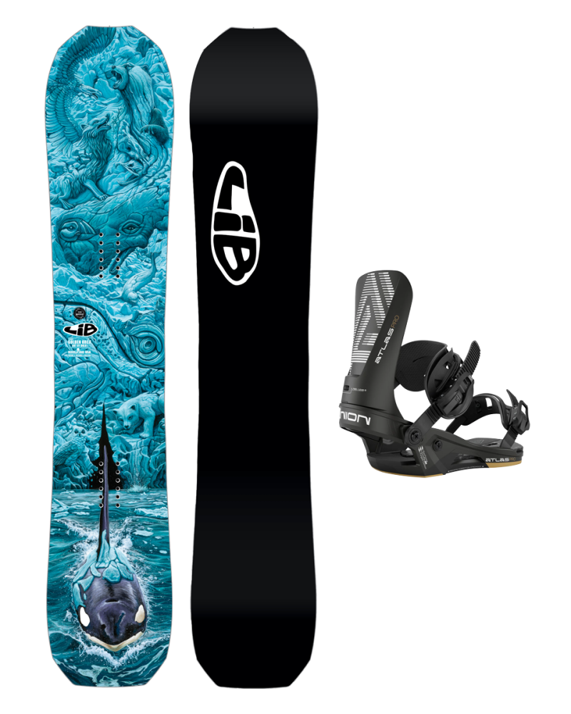 SET Placa Snowboard LIB TECH Golden Orca 2027 x Legaturi UNION Men's ATLAS PRO 2026 Metallic Black L