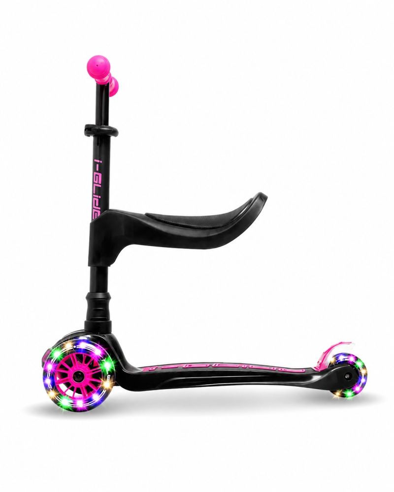 Trotineta Copii i-Glide 3 Wheel (Black/Pink) + Scaun Trotineta i-Glide 3 Wheel Scooter Seat (Negru)