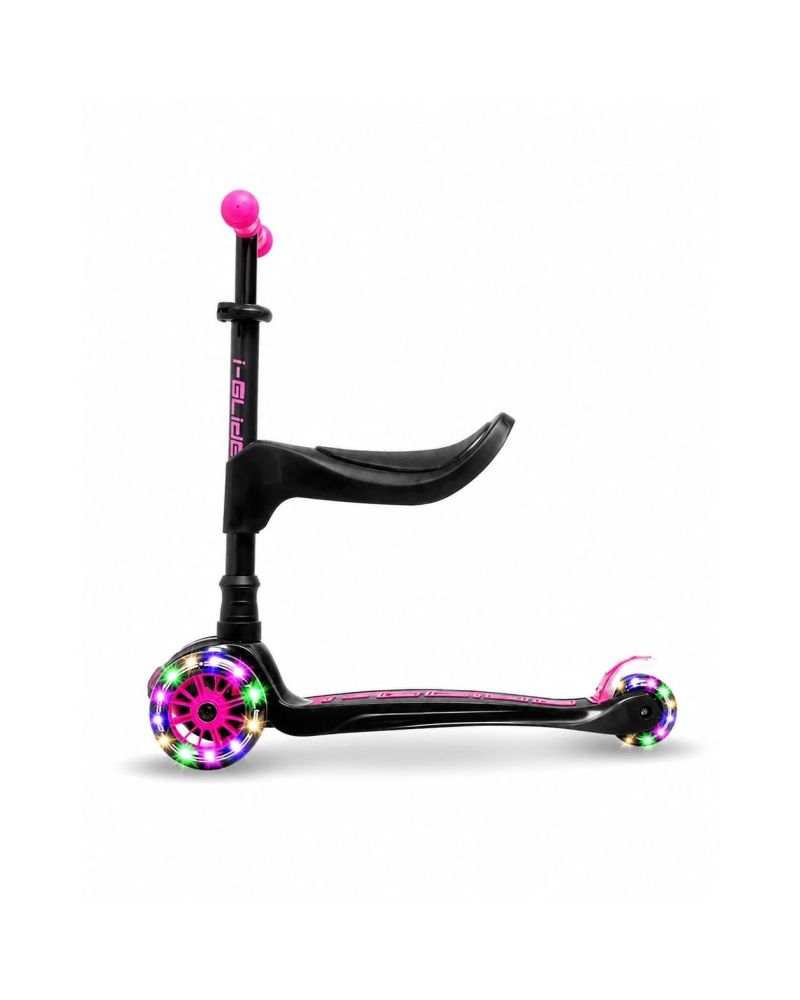 Trotineta Copii i-Glide 3 Wheel (Black/Pink) + Scaun Trotineta i-Glide 3 Wheel Scooter Seat (Negru)
