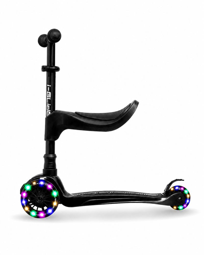 Trotineta Copii i-Glide 3 Wheel (Black) + Scaun Trotineta i-Glide 3 Wheel Scooter Seat (Negru)