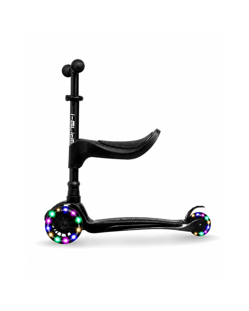 Trotineta Copii i-Glide 3 Wheel (Black) + Scaun Trotineta i-Glide 3 Wheel Scooter Seat (Negru)