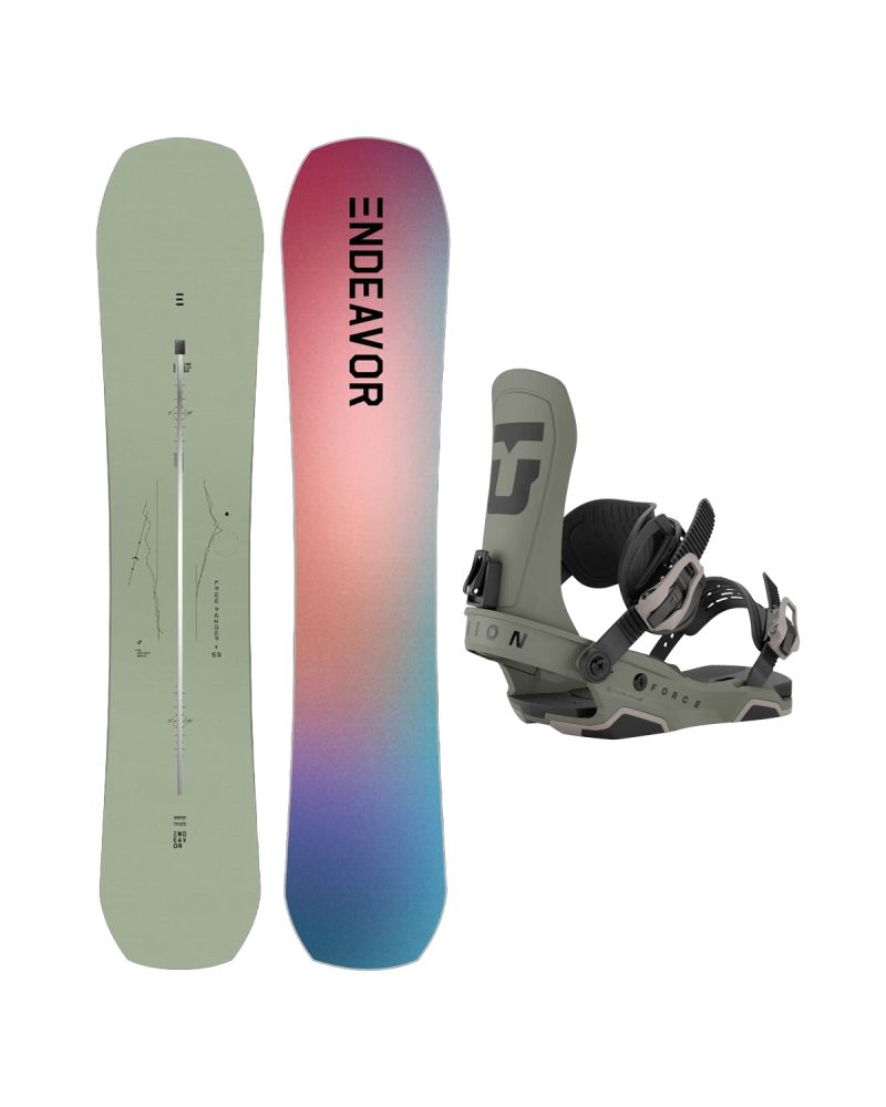 SET Placa Snowboard ENDEAVOR - Free Ranger Directors 2025 + Legaturi Snowboard UNION Men's 2027 FORCE TEAM Tactical Green