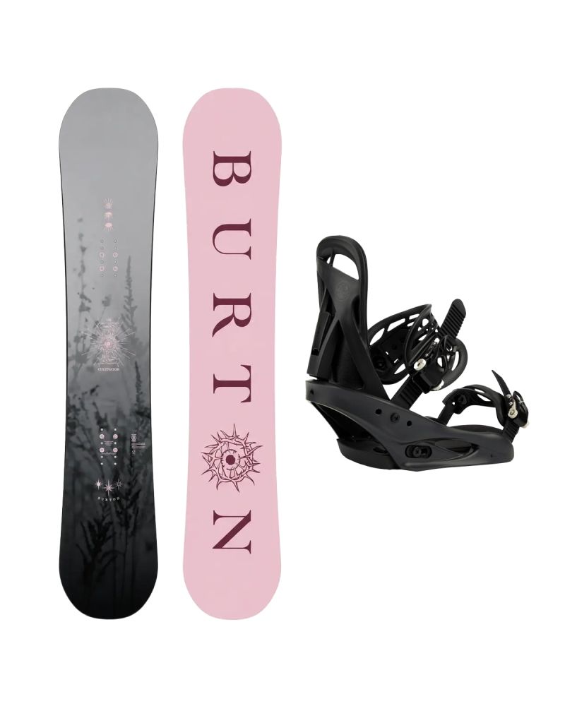 SET Placa Snowboard BURTON - CULTIVATOR Flat Top MIST 2027 + Legaturi Snowboard BURTON - Women's - CITIZEN Black W27