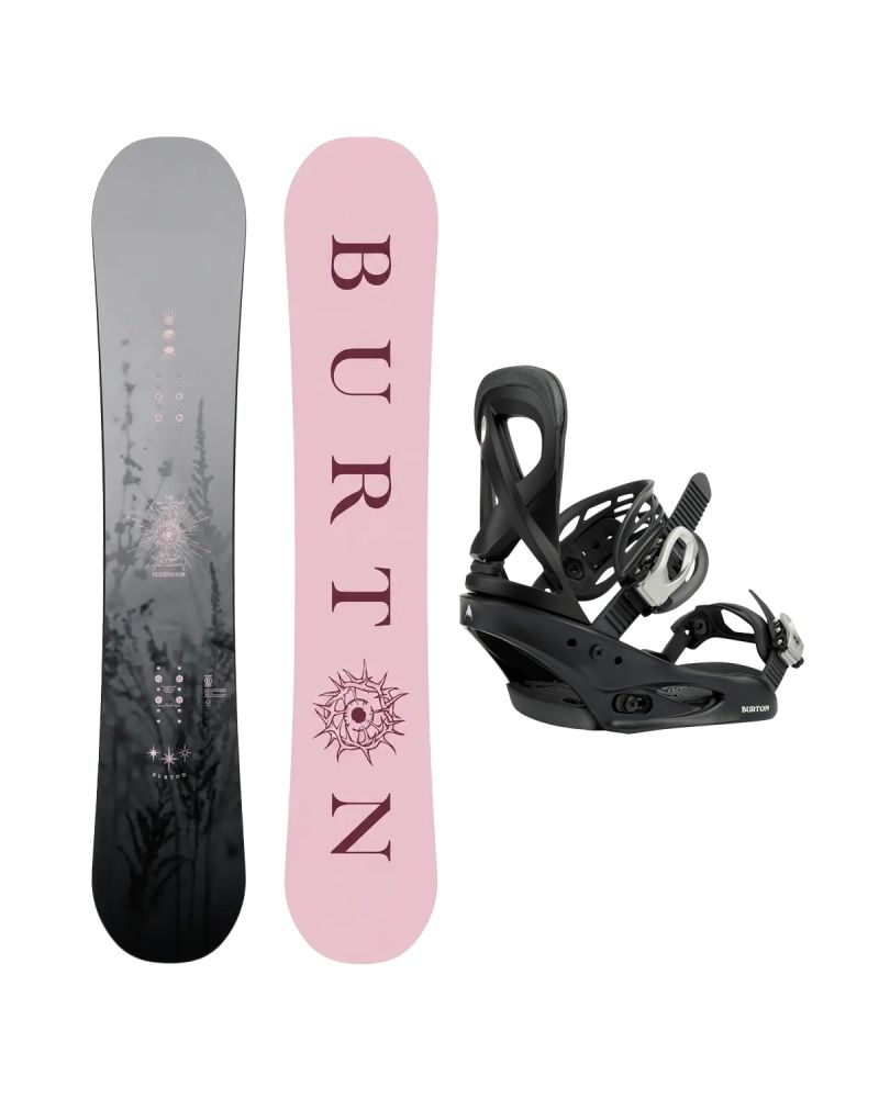 SET Placa Snowboard BURTON - CULTIVATOR Flat Top MIST 2027 + Legaturi Snowboard BURTON - Women's - SCRIBE Black W27