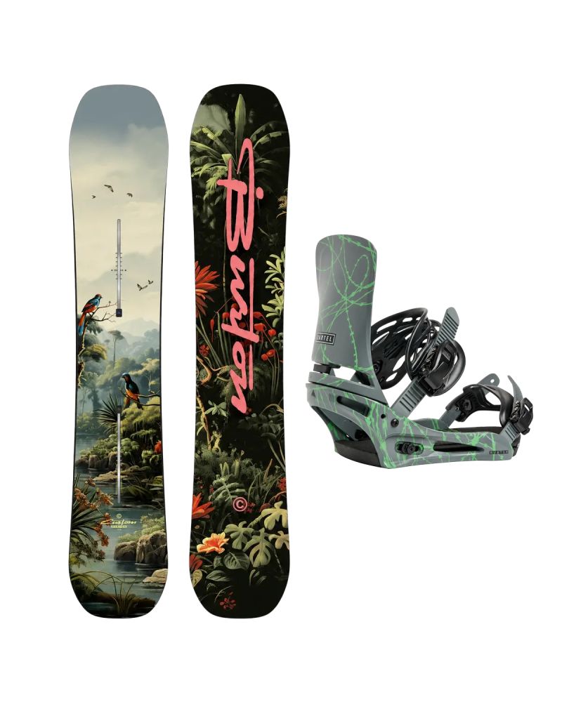SET Placa Snowboard BURTON - Men's - CUSTOM Camber JUNGLE 2027 + Legaturi Snowboard BURTON - Men's - CARTEL Gray/Green Voltage W27