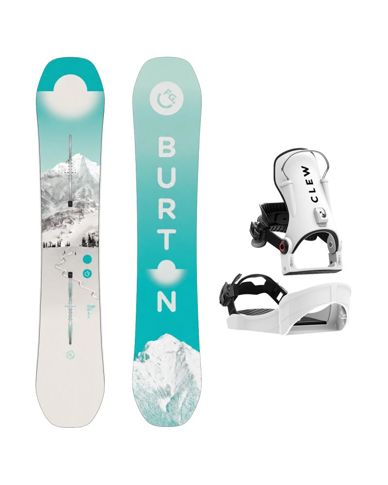 SET Placa Snowboard BURTON - Women's - FEELGOOD Flying V FIRST TRACKS 2027 - 146 + Legaturi Snowboard CLEW Independence 1.0 2027 - White