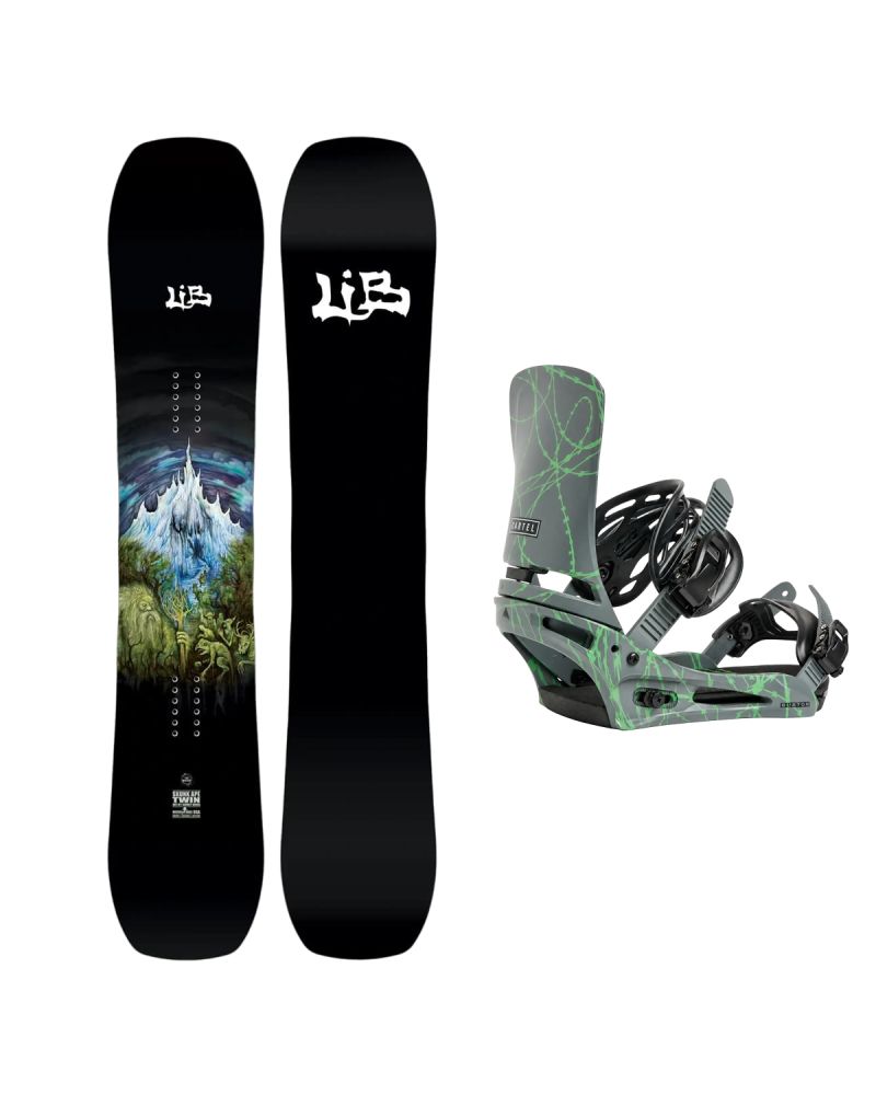 SET Placa Snowboard LIB TECH - SKUNK APE TWIN 2027 - 166W + Legaturi Snowboard BURTON - Men's - CARTEL Gray/Green Voltage W27