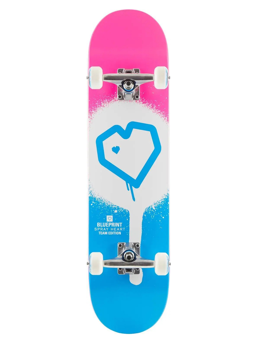 Skateboard Complete Blueprint Spray Heart V2 Albastru/Alb /Roz 7.75